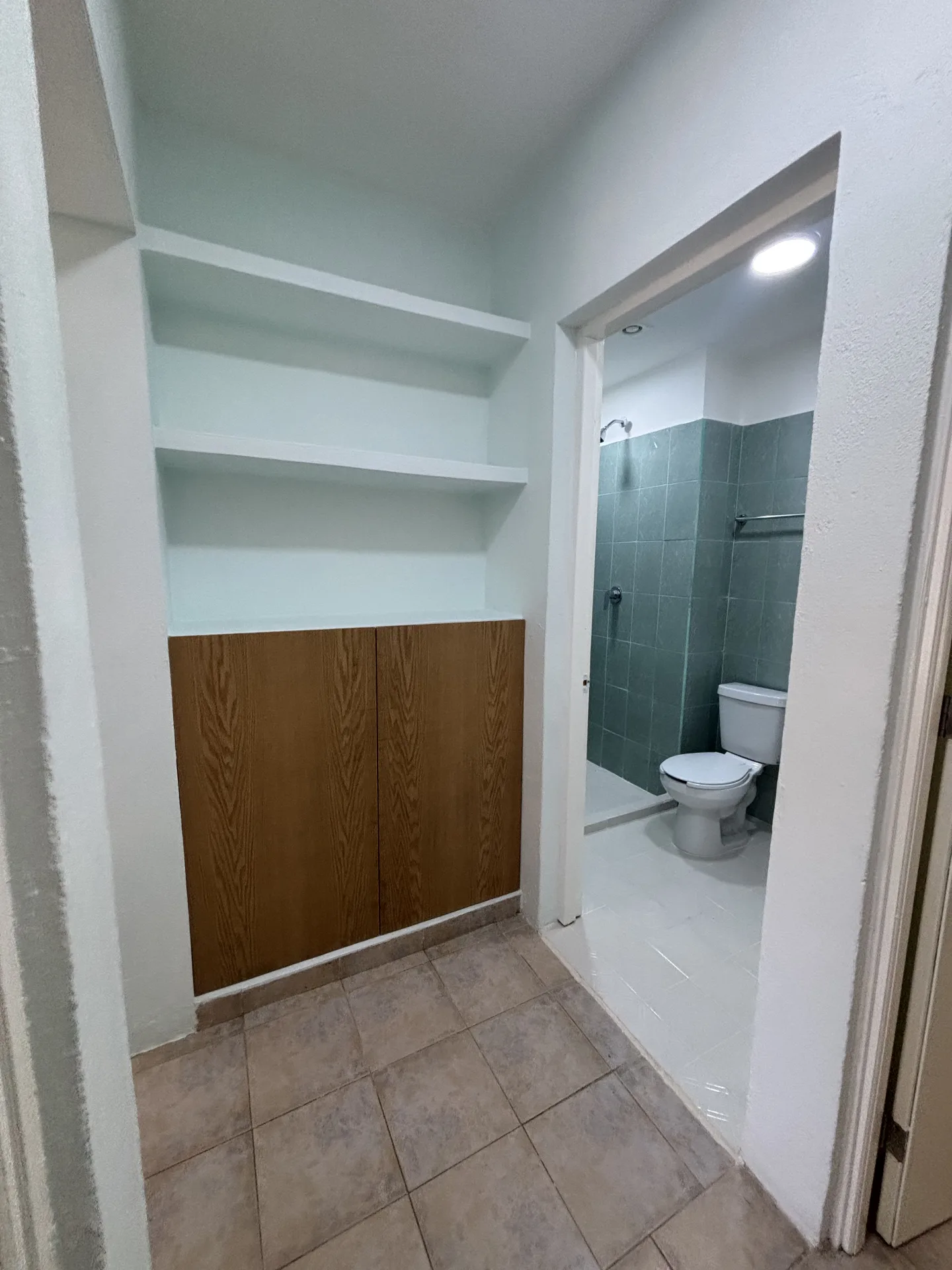 Hallway with storage and bathroom – 2-bedroom condo for rent in Playacar Phase 2