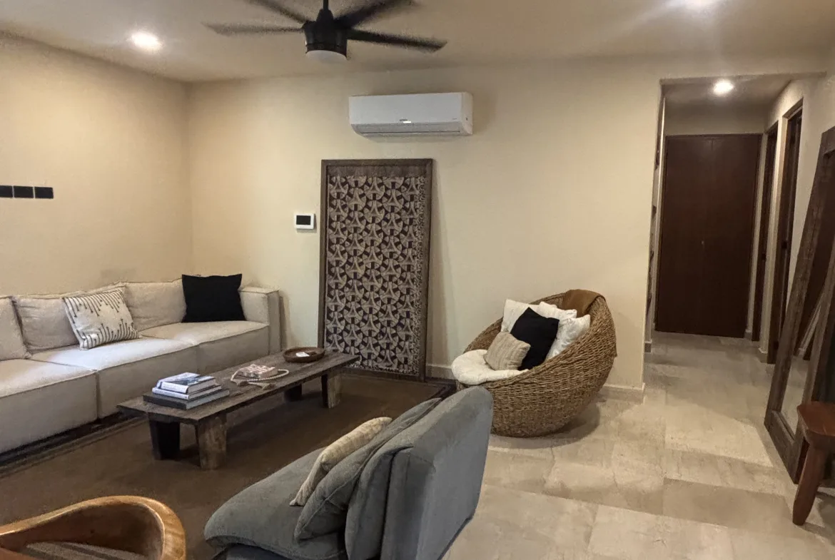 Sala – departamento de 2 recámaras en La Veleta, Tulum