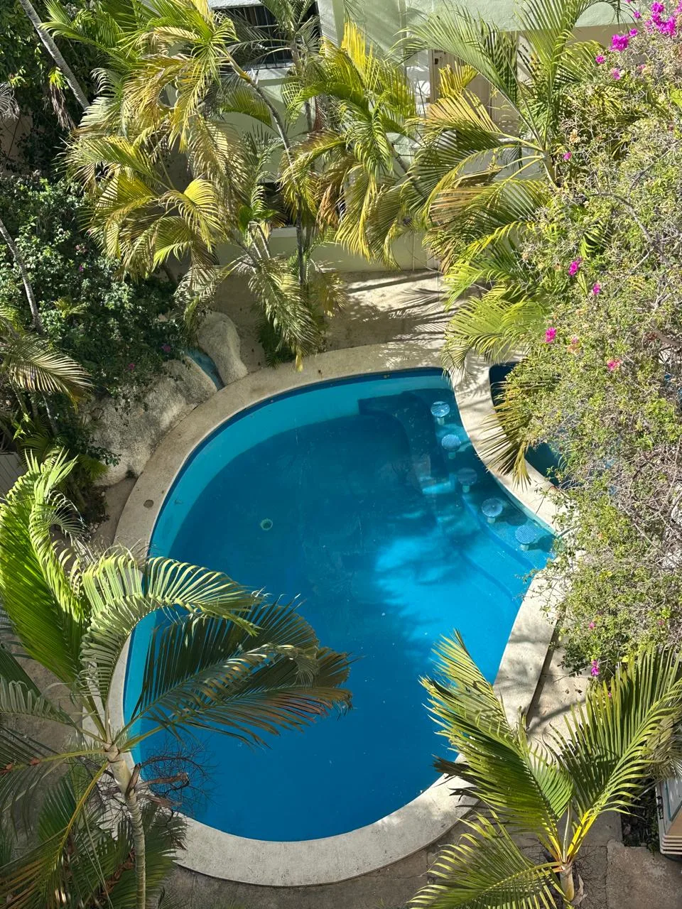 Alberca rodeada de jardines tropicales – departamento de 2 recámaras en Cancún