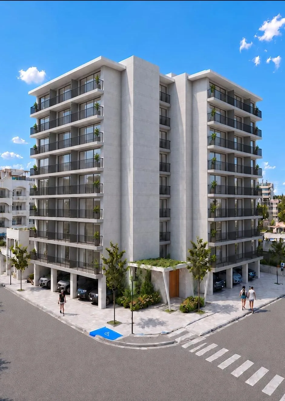 Render de la fachada del edificio – departamento de 2 recámaras en preventa en Playa del Carmen