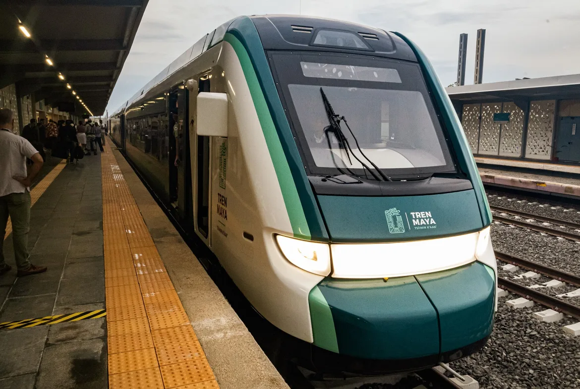 The Tren Maya arriving at Valladolid station, Yucatan