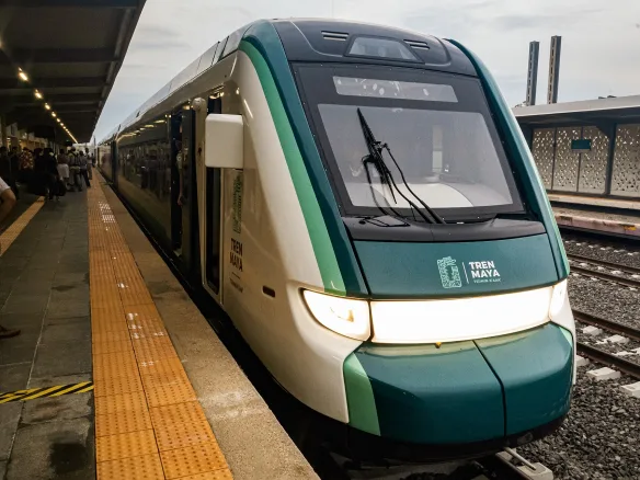 The Tren Maya arriving at Valladolid station, Yucatan