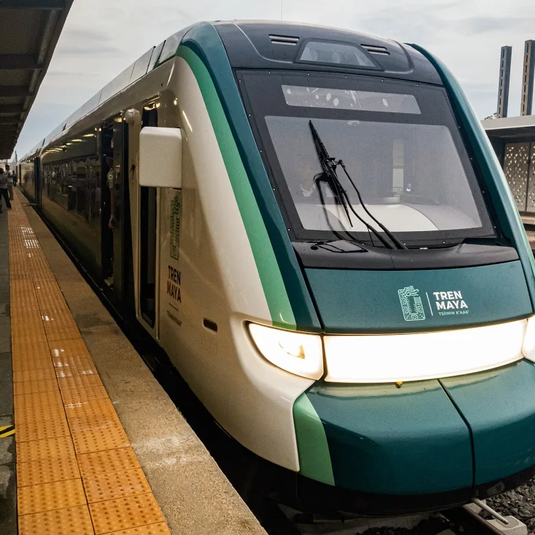 The Tren Maya arriving at Valladolid station, Yucatan