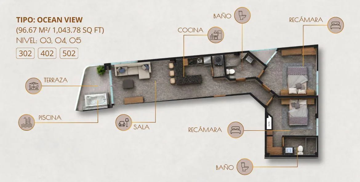 Departamento de 2 recámaras con vista al mar y alberca privada en venta en Puerto Morelos