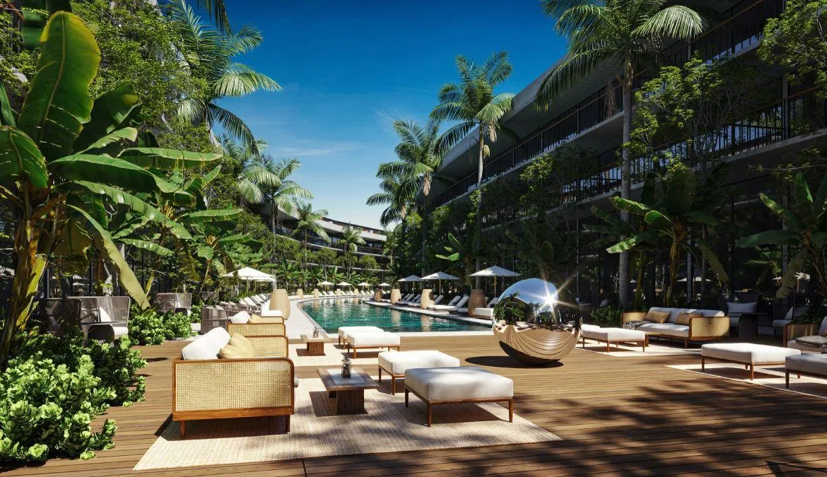 Departamento garden de 2 recámaras con doble altura en venta en Playa del Carmen