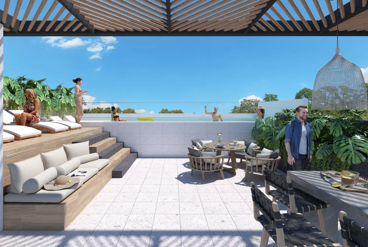 Studio with Balcony for Sale in Playa del Carmen | 750 m from the Beach | Rooftop Pool and Jacuzzi