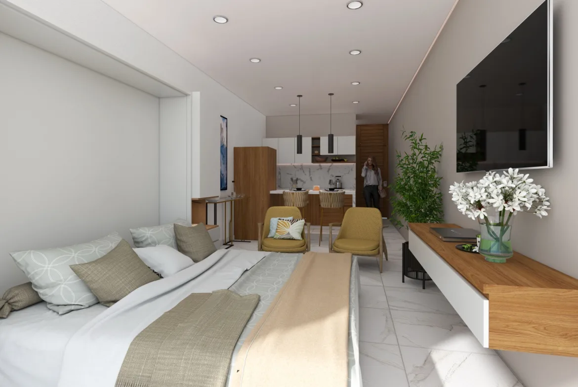 Studio with Balcony for Sale in Playa del Carmen | 750 m from the Beach | Rooftop Pool and Jacuzzi